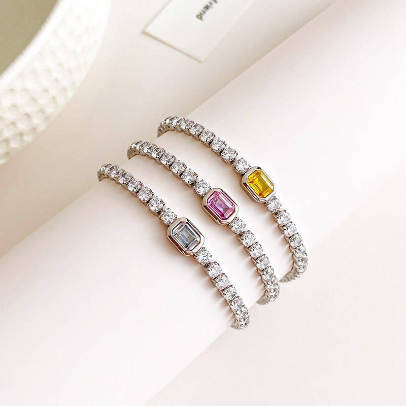 Women’s 925 Silver Tennis Bracelet Pink Sapphire Emerald Moissanite Jewelry Gift