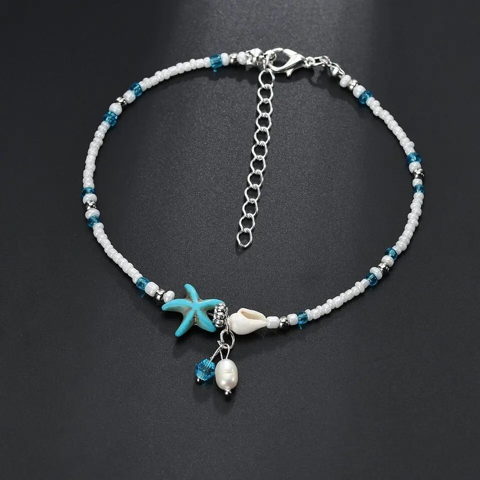 New Fashion Bohemian Imitation Pearls Starfish Charms Anklets For Women Summer