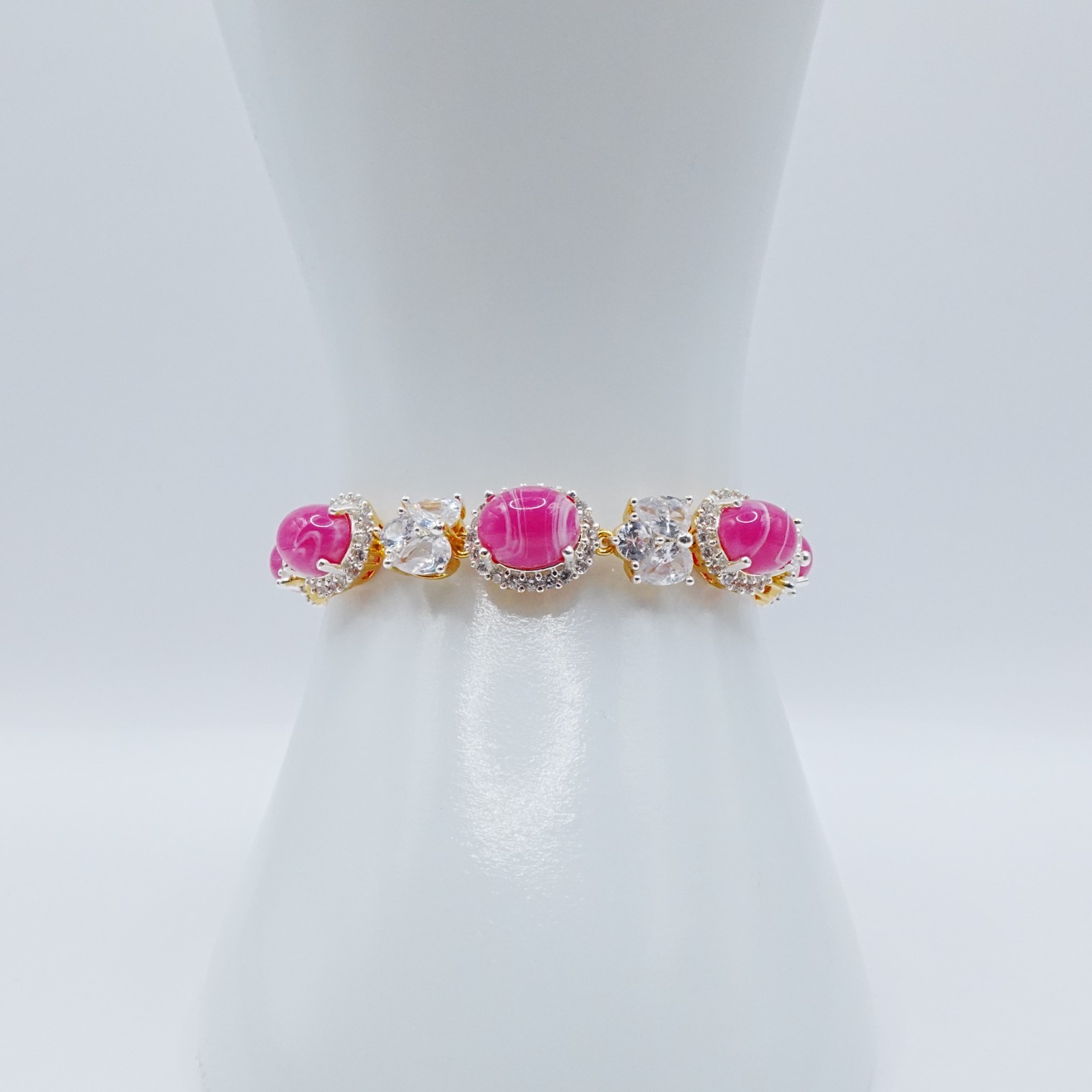 Bracelet Cz Diamond Pink Gemstone 24K Yellow Gold Plated 5.5″ Women Jewelry