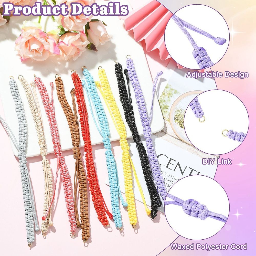 12x Blank Waxed Polyester Cord Bracelet Making w/Jump Ring for Bracelets Jewelry
