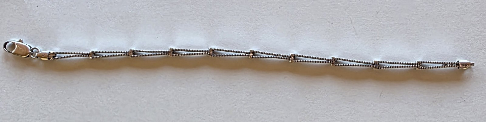 925 Italy Sterling Silver Signed Bar Link Chain Bracelet Lobster Clasp