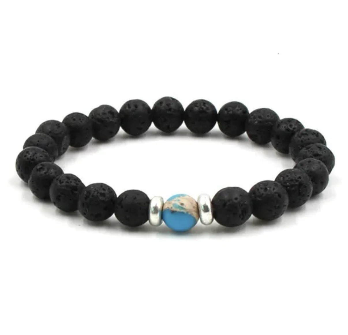 Pack of 5 Black Volcanic Rock Lava Stone Beaded Bracelet Men Women Natural Stond