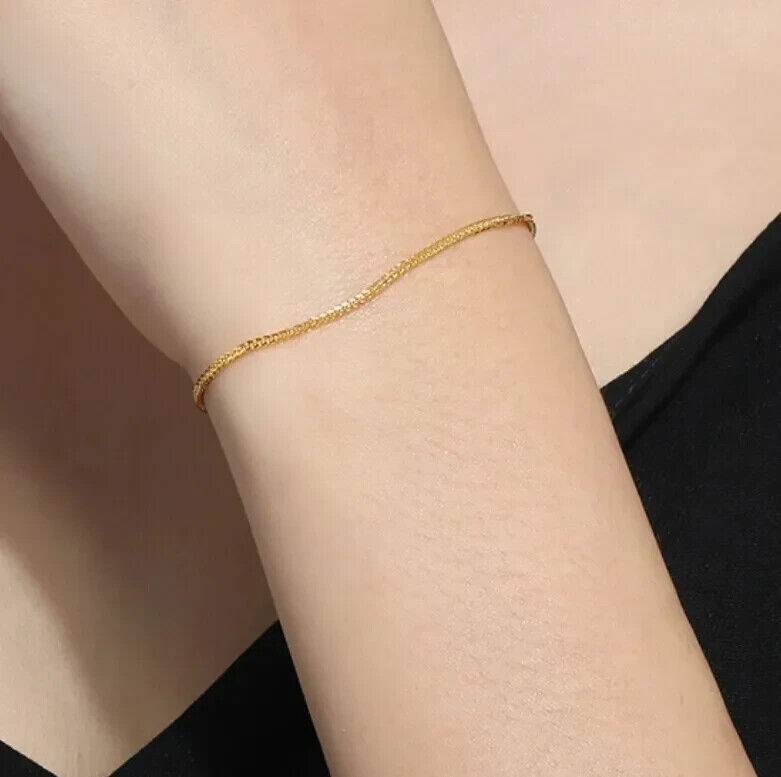 Pure 18K Yellow Gold AU750 Lucky Chain Bracelet Wheat Link Women 5.9”-9.4”