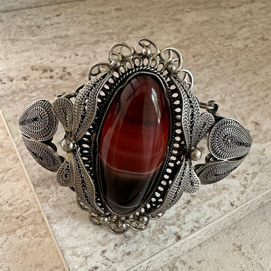 CARNELIAN 2.5 inch stone bracelet 925 silver
