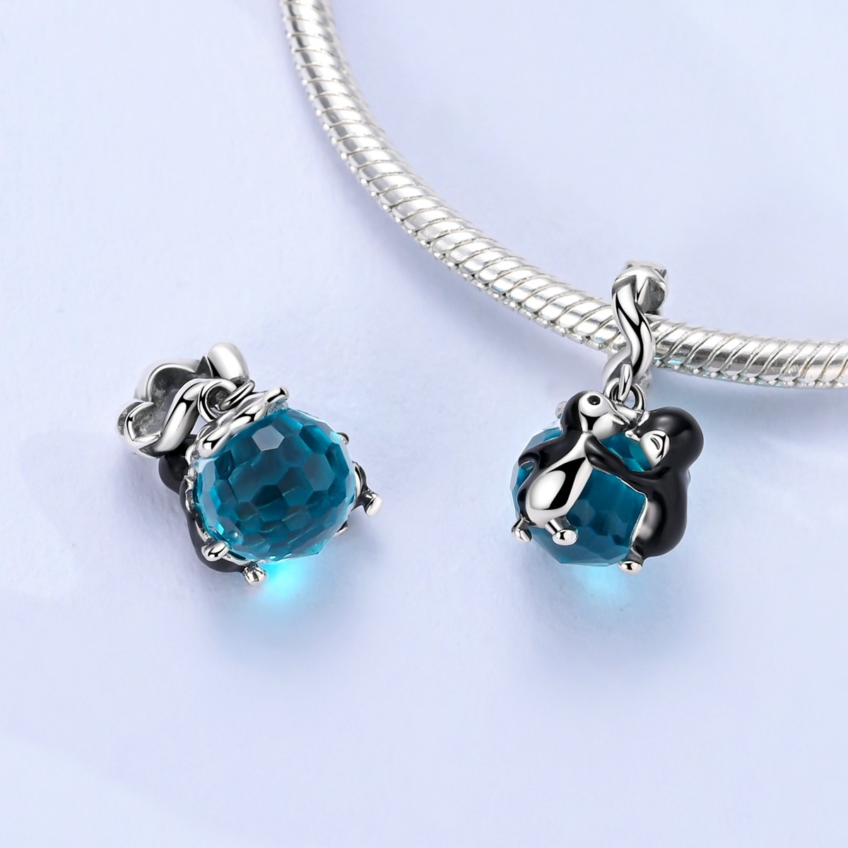 MULA 925 Sterling Silver Charm Enamel Penguin Dance Pendant for Women Bracelet
