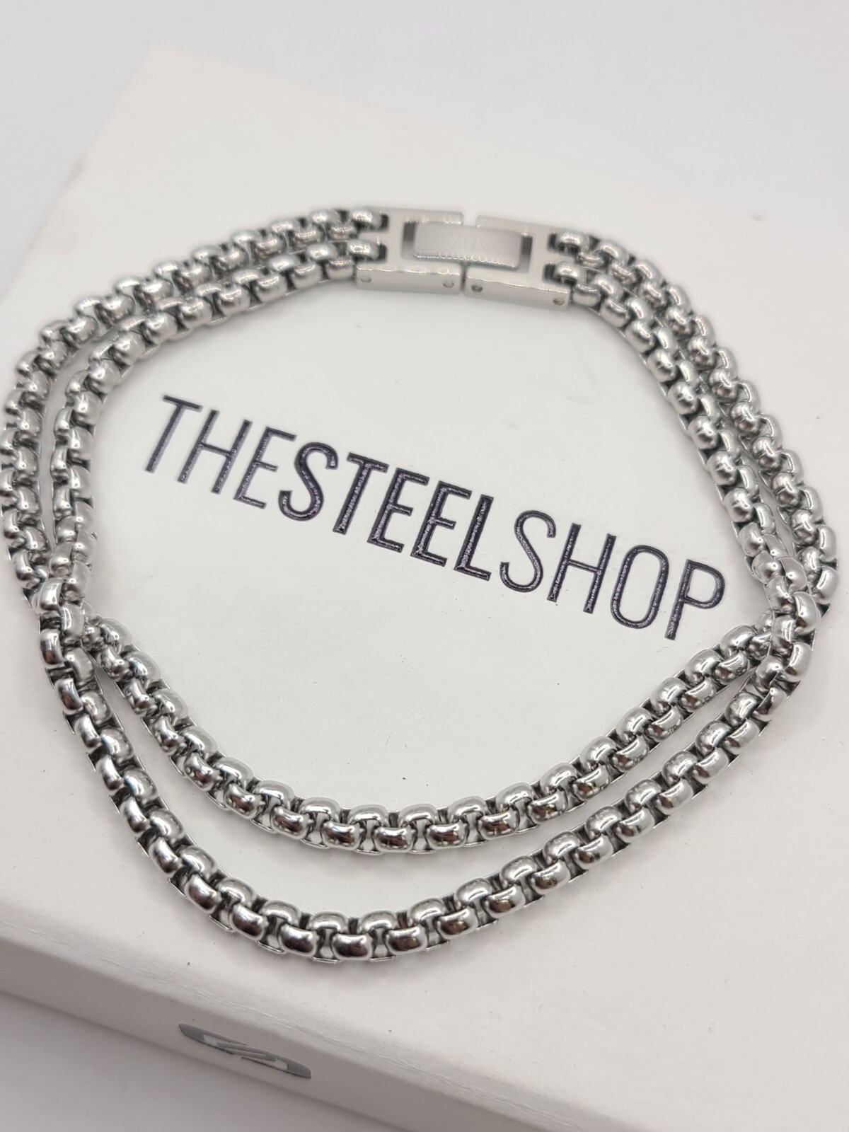 The Steel Shop Double Strand Round Box Link Stainless Steel Bracelet 8″