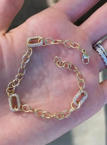 2 Ct Round Simulated Diamond Women Paperclip Bracelet 925 Yellow Sterling Silver