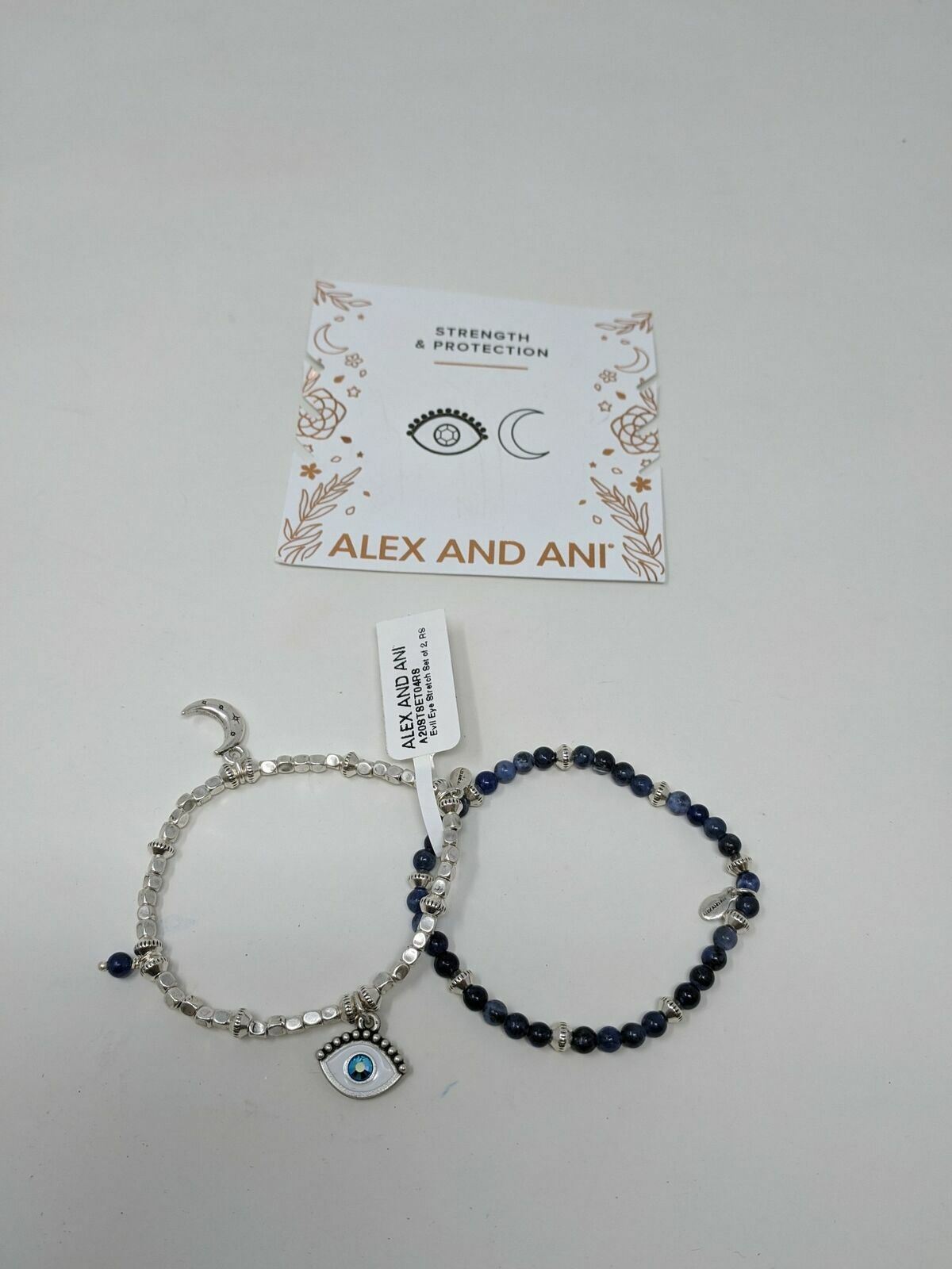 Alex & Ani Evil Eye Charm Beaded Stretch Bracelets, Women’s Size 6″-7.5″ -Silver