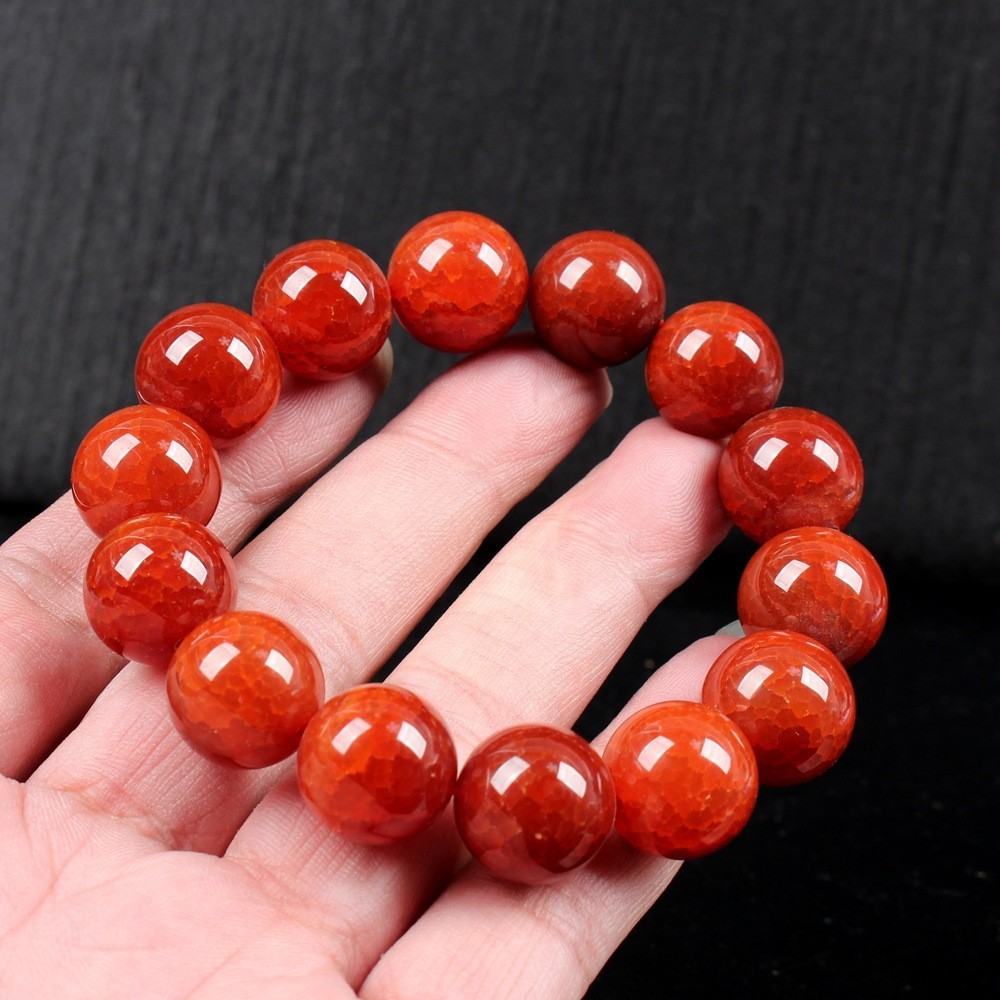 16MM Certified Red 100% Natural A Agate Bead Beads Bangle Bracelet 16毫米龙鳞红玛瑙珠子