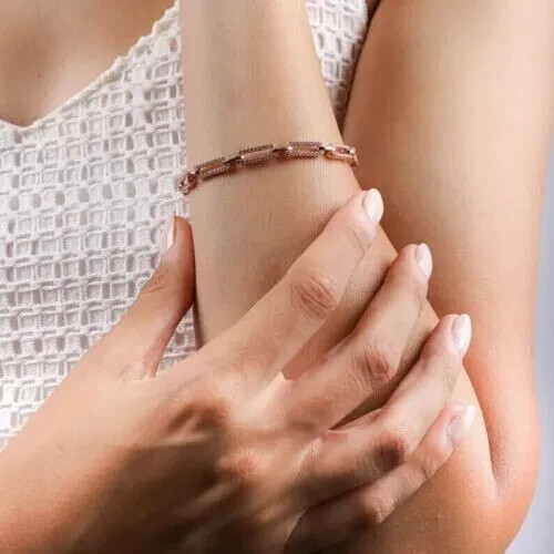 1Ct Round Cut Simulated Diamond Women’s Bracelet 14K Rose Gold Plated Silver