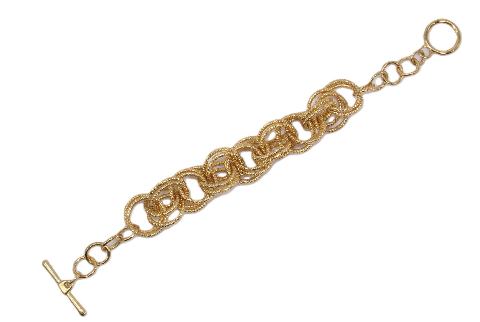 Gold link chain bracelet with textured round links fashion bracelet New