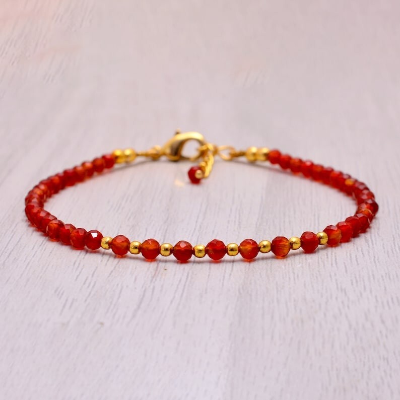 A++ Dainty Carnelian Faceted Round Gemstone 2-3MM Beads Handmade Bracelets 6-8”