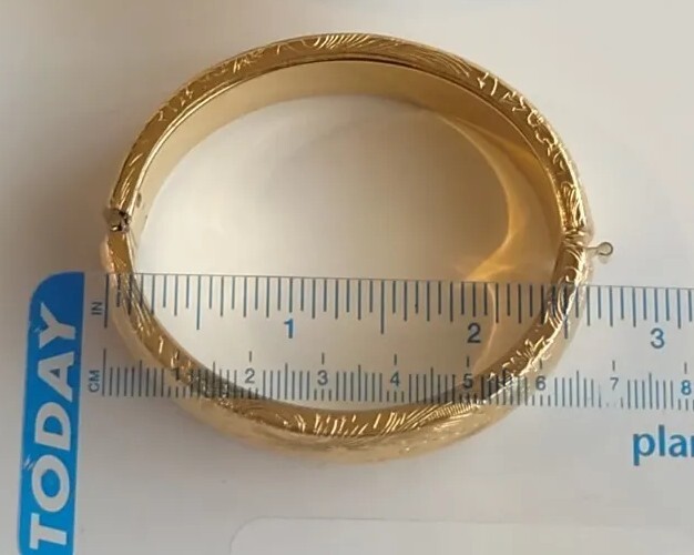 French Vintage Gold Tone Engraved Bracelet Jong Flower with Safety Push Lock.