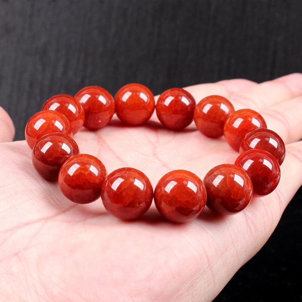 16MM Certified Red 100% Natural A Agate Bead Beads Bangle Bracelet 16毫米龙鳞红玛瑙珠子