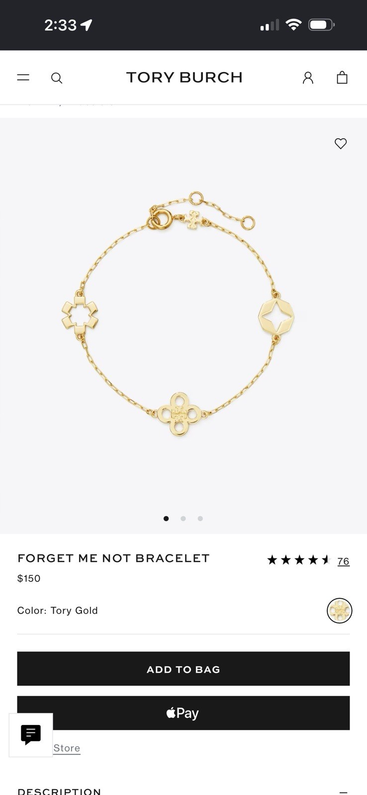 Tory Burch Forget Me Not Bracelet Gold Tone