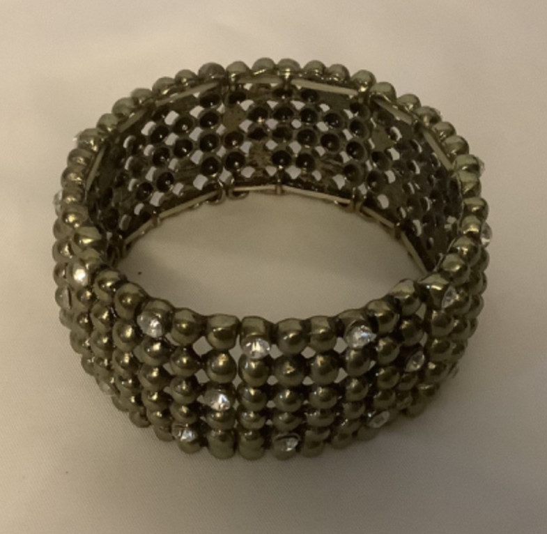 Gold Metal and Clear Crystal Stretch Bracelet