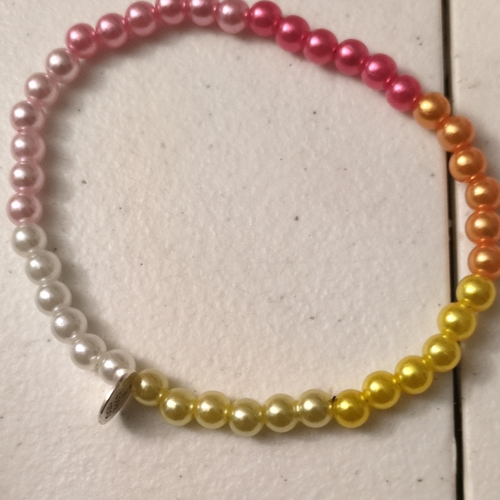 Multicolor Plastic Beaded Stretch Bracelet w/ “I LOVE YOU” Dangle Charm