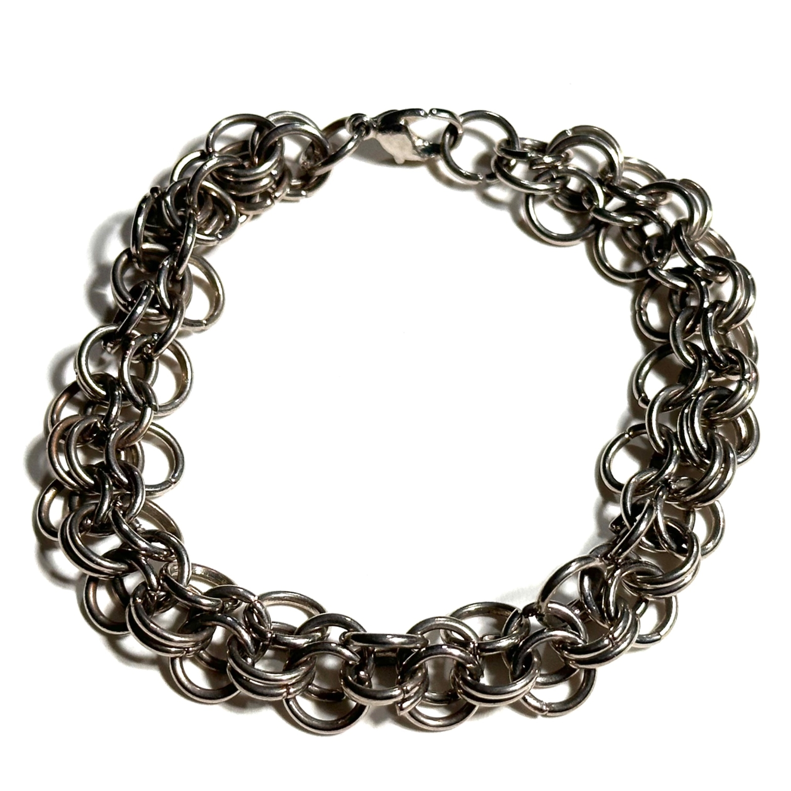 Round Link Multi Chain Bracelet Silver Tone Unisex 8” Industrial