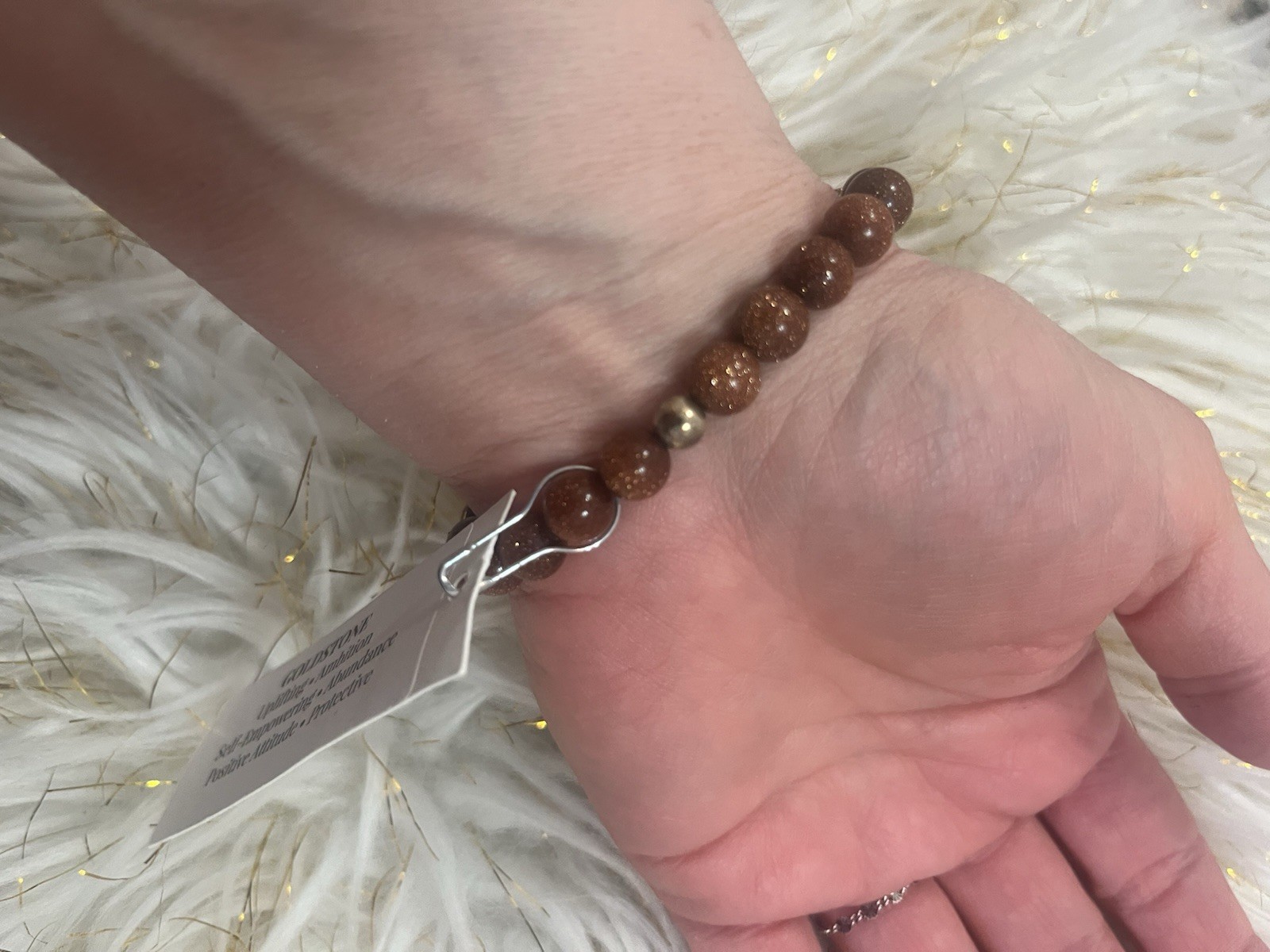 Elena Michele Orange Brown Sparkle Goldstone Beaded Bracelet Roll On Stretcha