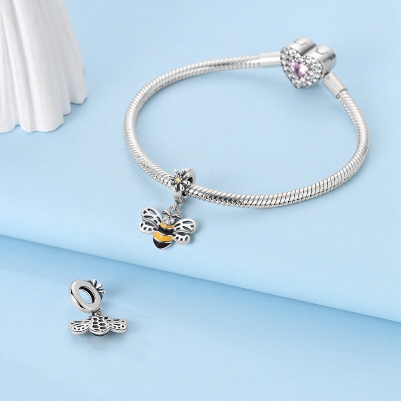 MULA 925 Sterling Silver DIY Charm CZ Enamel Cute Bee Dangle For Women Bracelet