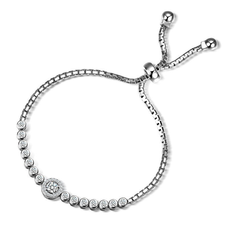 Rhodium Plated 925 Sterling Silver Adjustable Simulated Diamond Bolo Bracelet