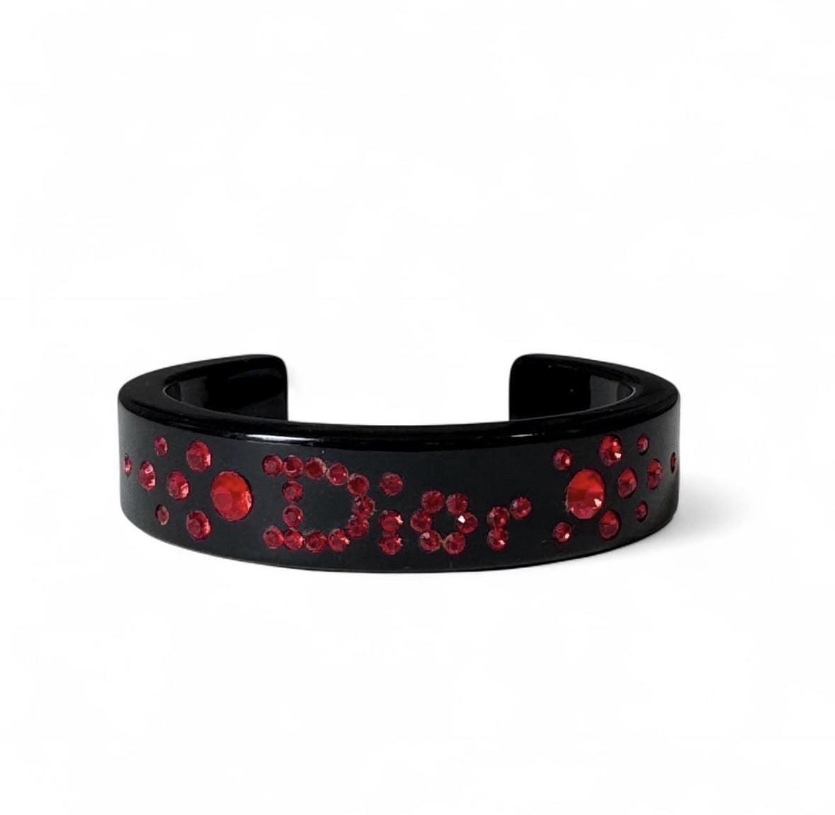 Christian Dior Black Lucite Cuff Bracelet John Galliano Red Swarovski Crystals
