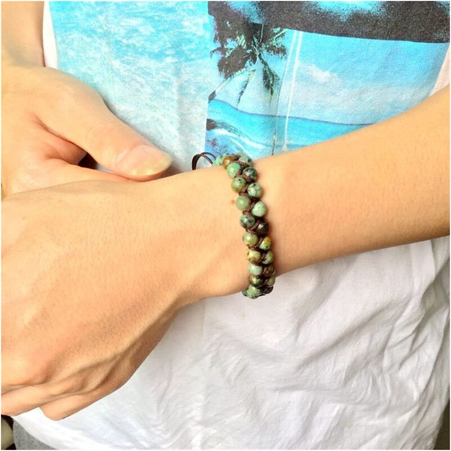 Natural African Turquoise Bead Braided Bracelet Cuff Bracelets Handmade