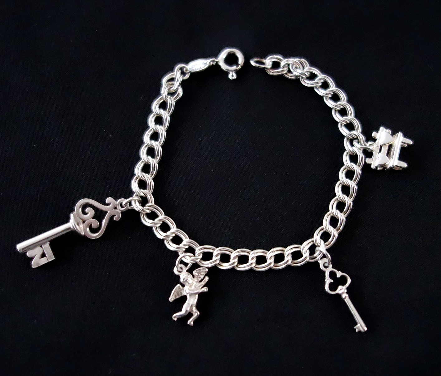 925 Sterling Silver Charm Bracelet -Made in Italy- 4 Charms – 21st Birthday Gift