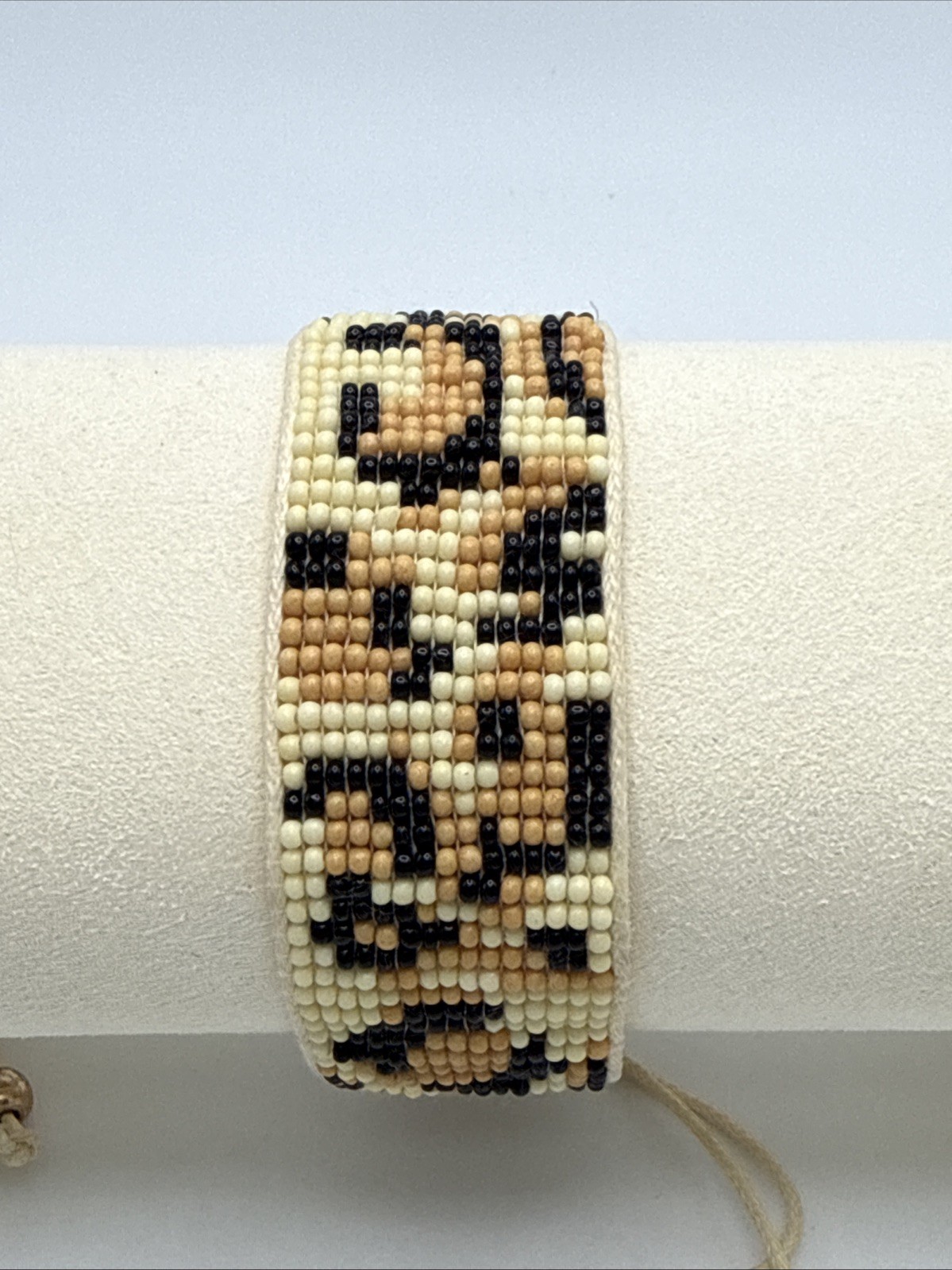 Leopard Print Woven Seed Bead Pull Cord Adjustable Bracelet