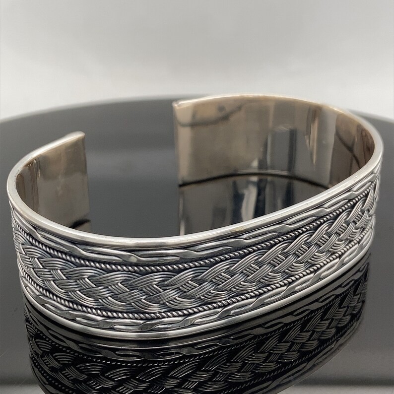 Men 925 15MM Silver Cuff Handmade Embroidered Bracelet