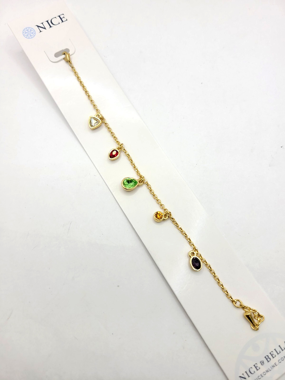 Nice & Bella Gold-plated Bracelet with Multicolor Stone Charms 18cm + 2cm EXT