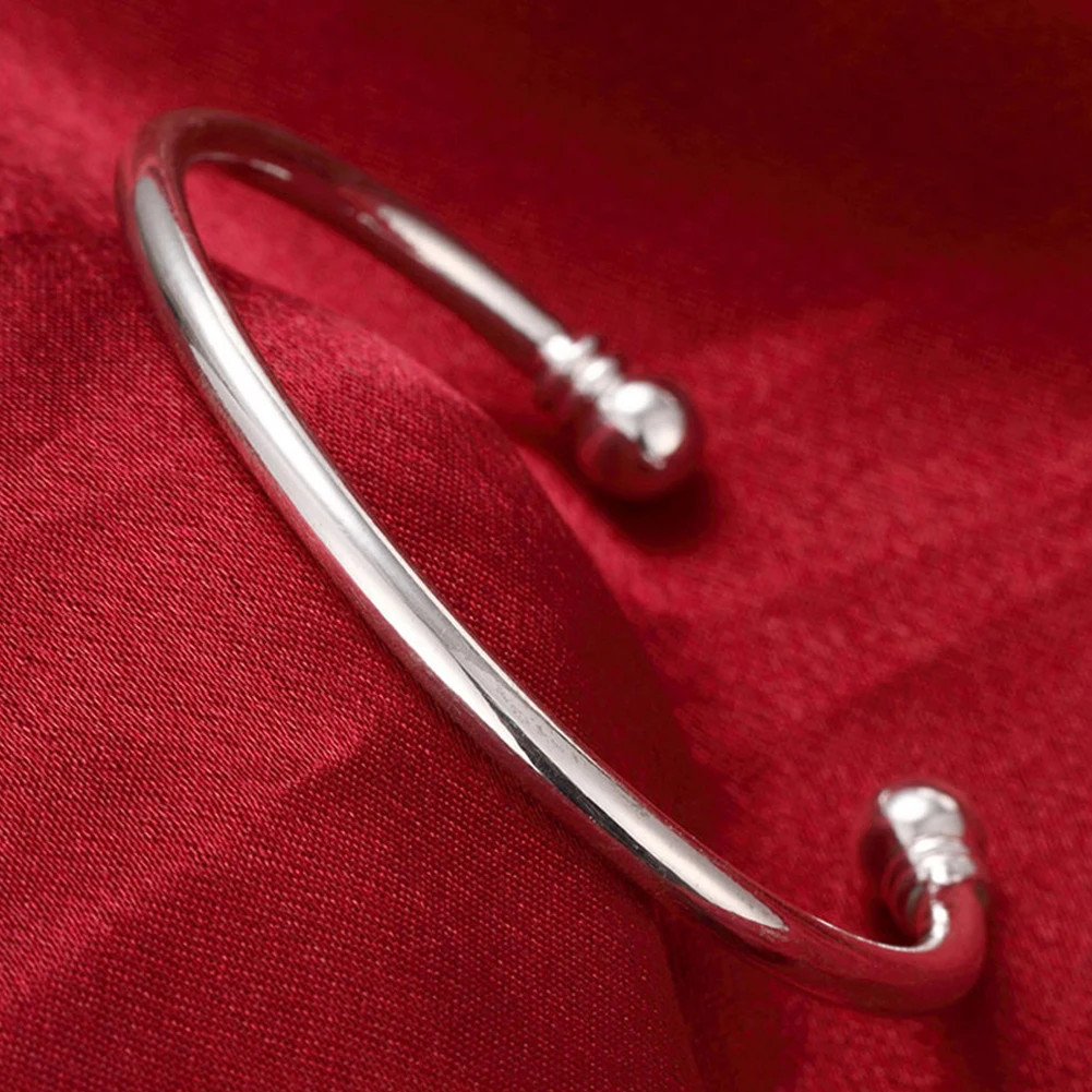 925 Sterling Silver Cuff Bangle Women Adjustable Round Layered Charm Jewelry