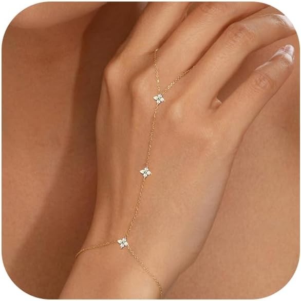 Bracelets for Women 14K Gold Silver Plated Ring Bracelet Hand Chain Dainty…