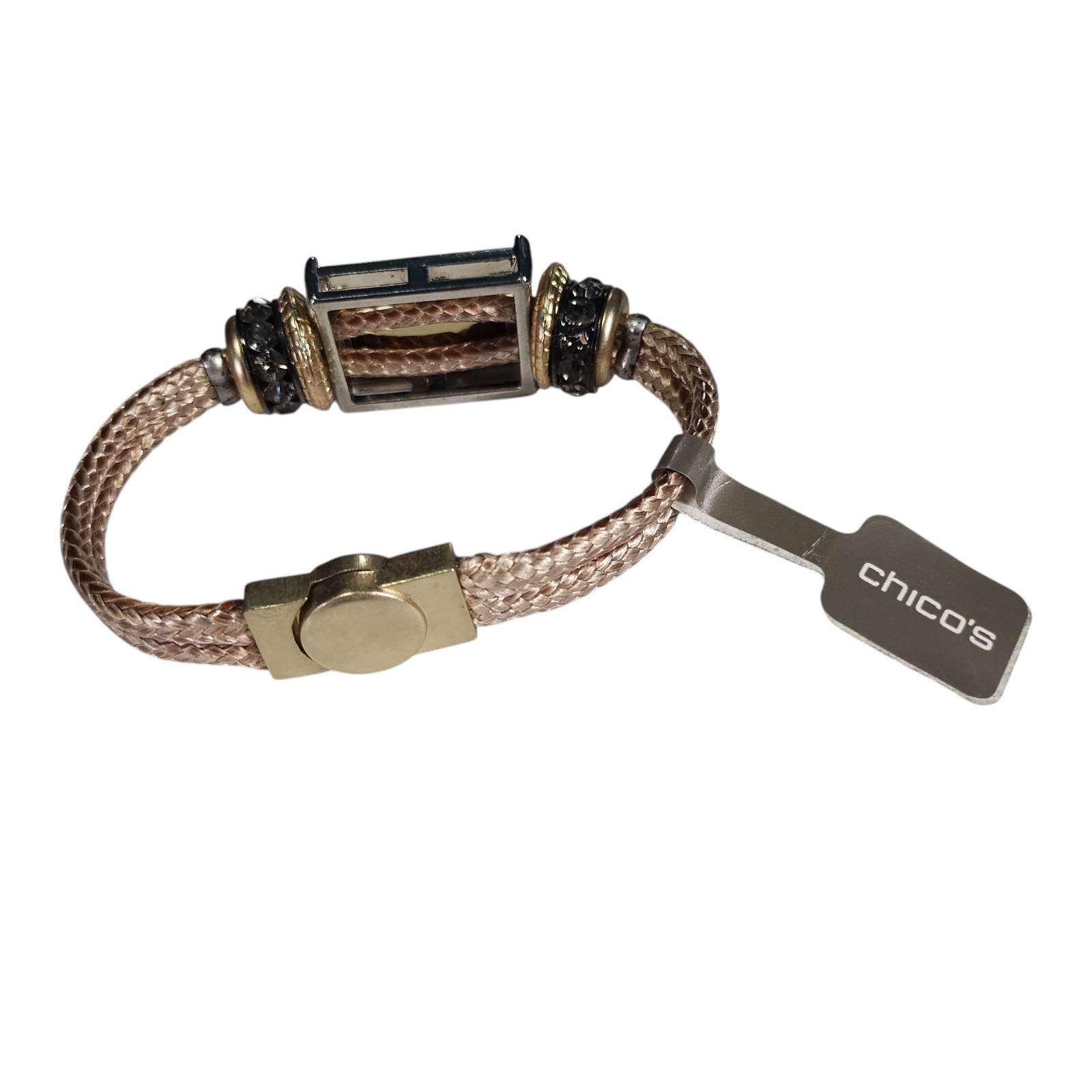 Chico’s Amara Mag Bracelet Braided Cord Mixed Metal Bead Magnetic Close MSRP $35