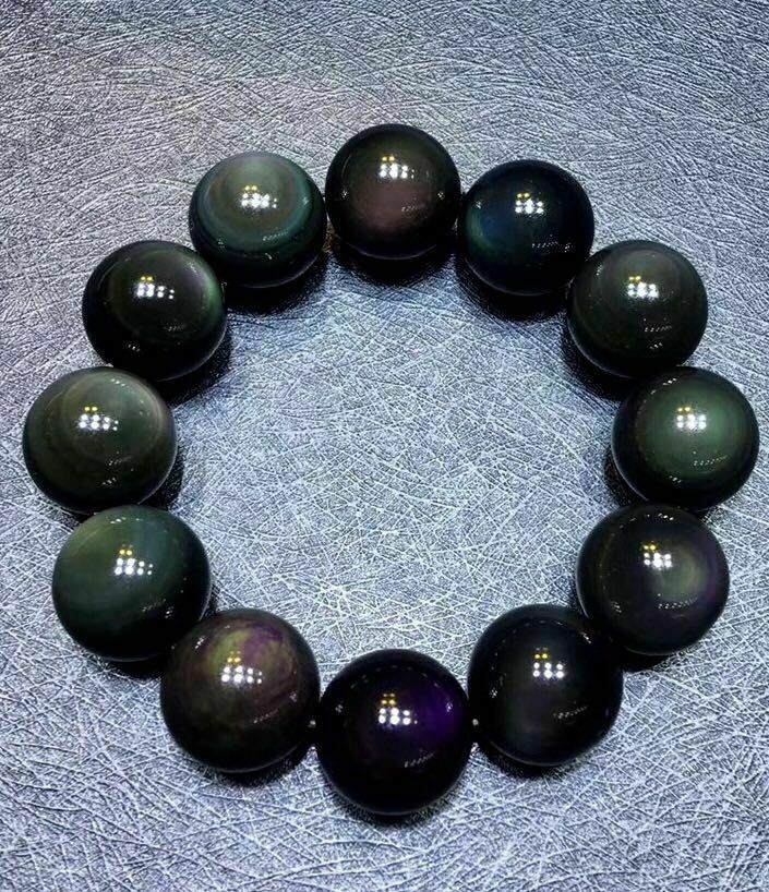 Real Huge 16mm Natural Rainbow Obsidian Gemstone Beads Stretch Bracelet X49