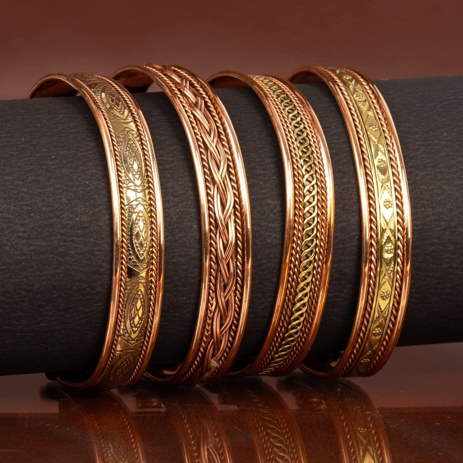 Pure Copper Set of 4 Tibetan Bracelets Handmade Cuff Bangle for Men and Women Ad