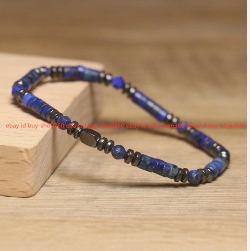 Lapis Lazuli Hematite Stretch Bracelet Healing Crystal Gemstone Beaded Bracelet