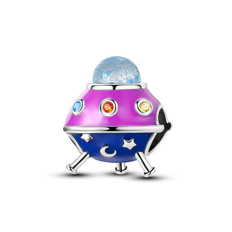 MULA European 925 Silver Plated Unknown Spaceship Charm CZ For Bracelet Necklace