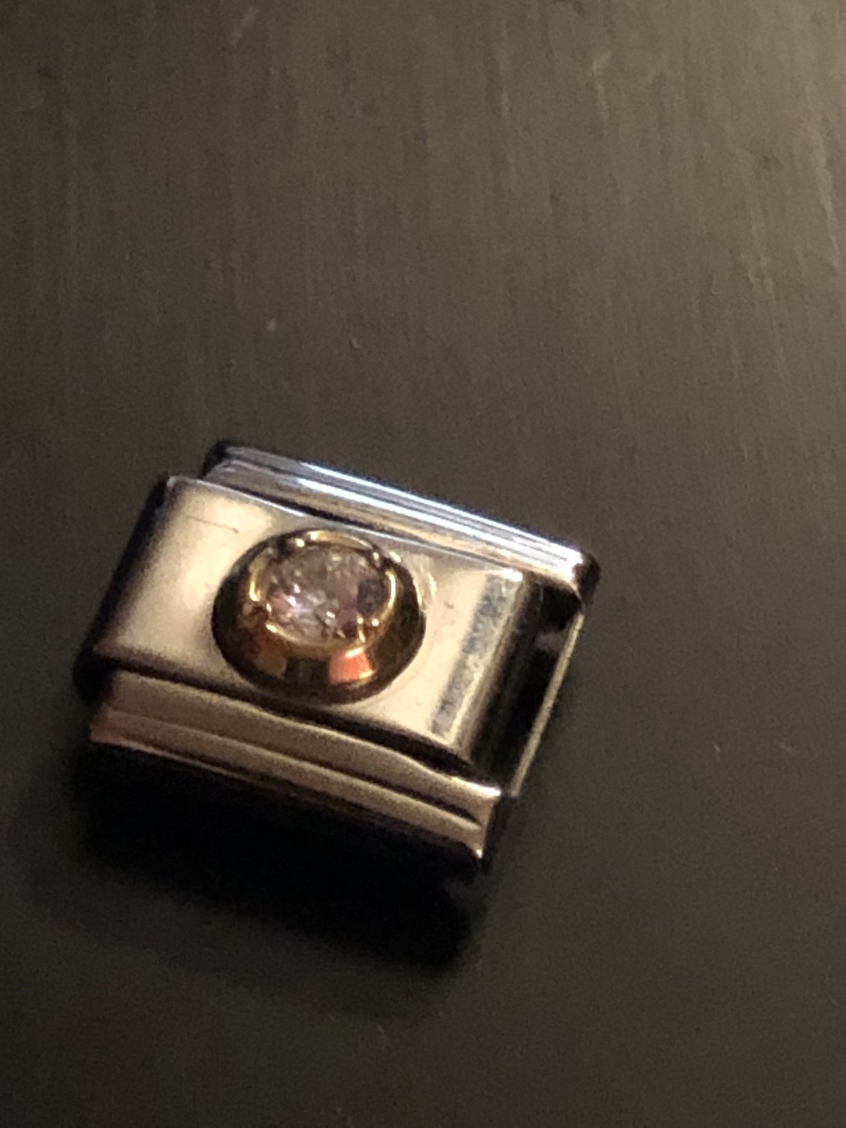 STAINLESS STEEL ITALIAN MODULAR CHARM: CRYSTAL STONE IN GOLDEN CIRCLE