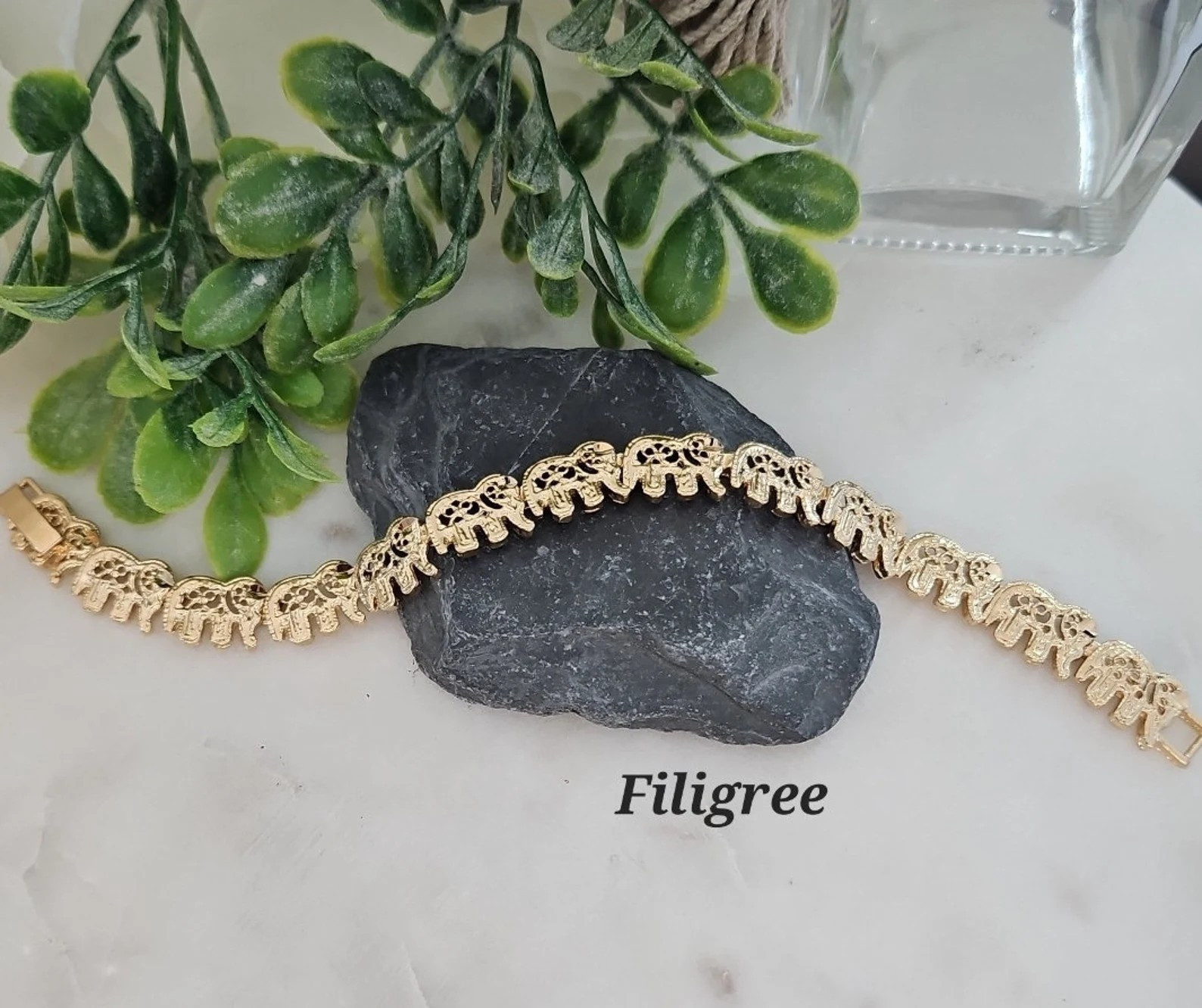 Gold Elephant Women’s Bracelet, 14K Heavy Plated Gold