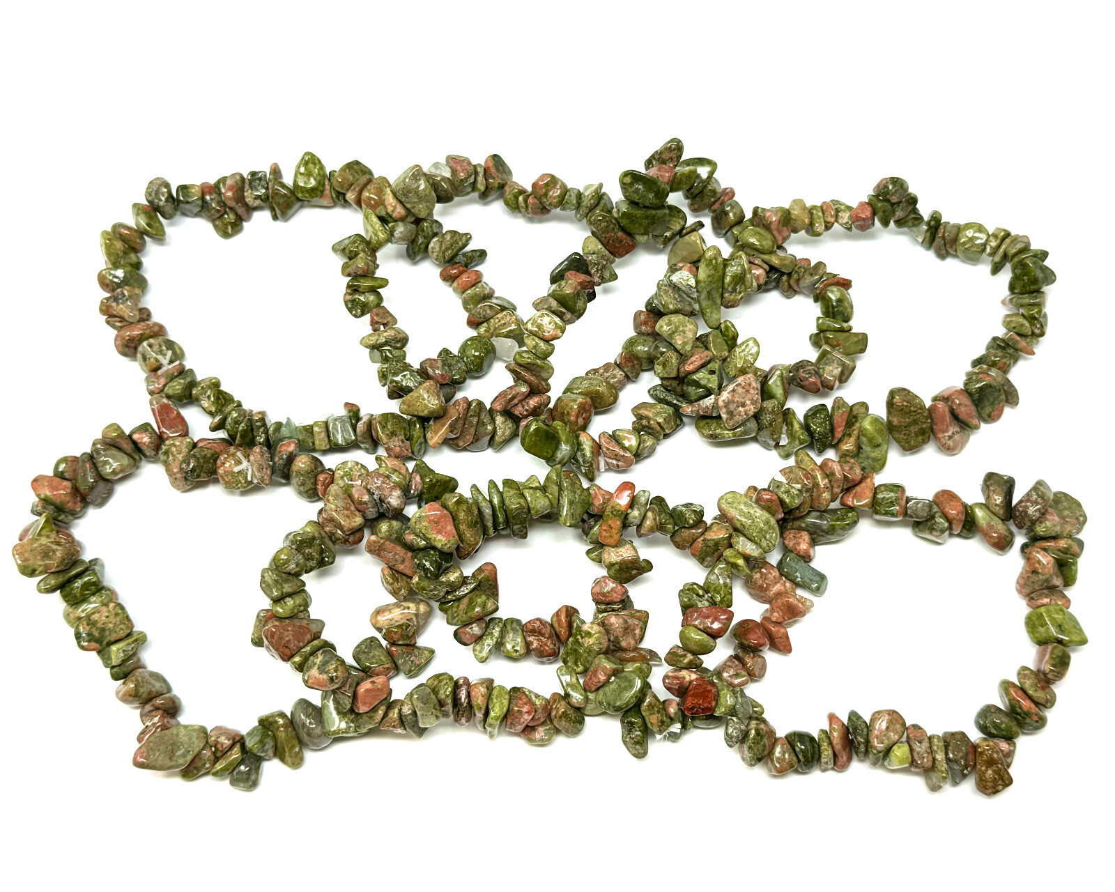 Unakite Chip Bracelet, Stretch: Raw Natural Unakite Crystals (US SELLER)