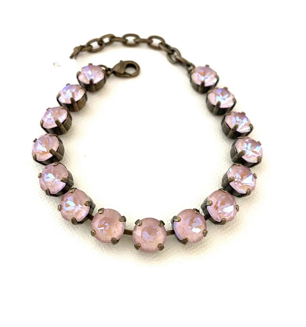 Pink crystal black metal bracelet