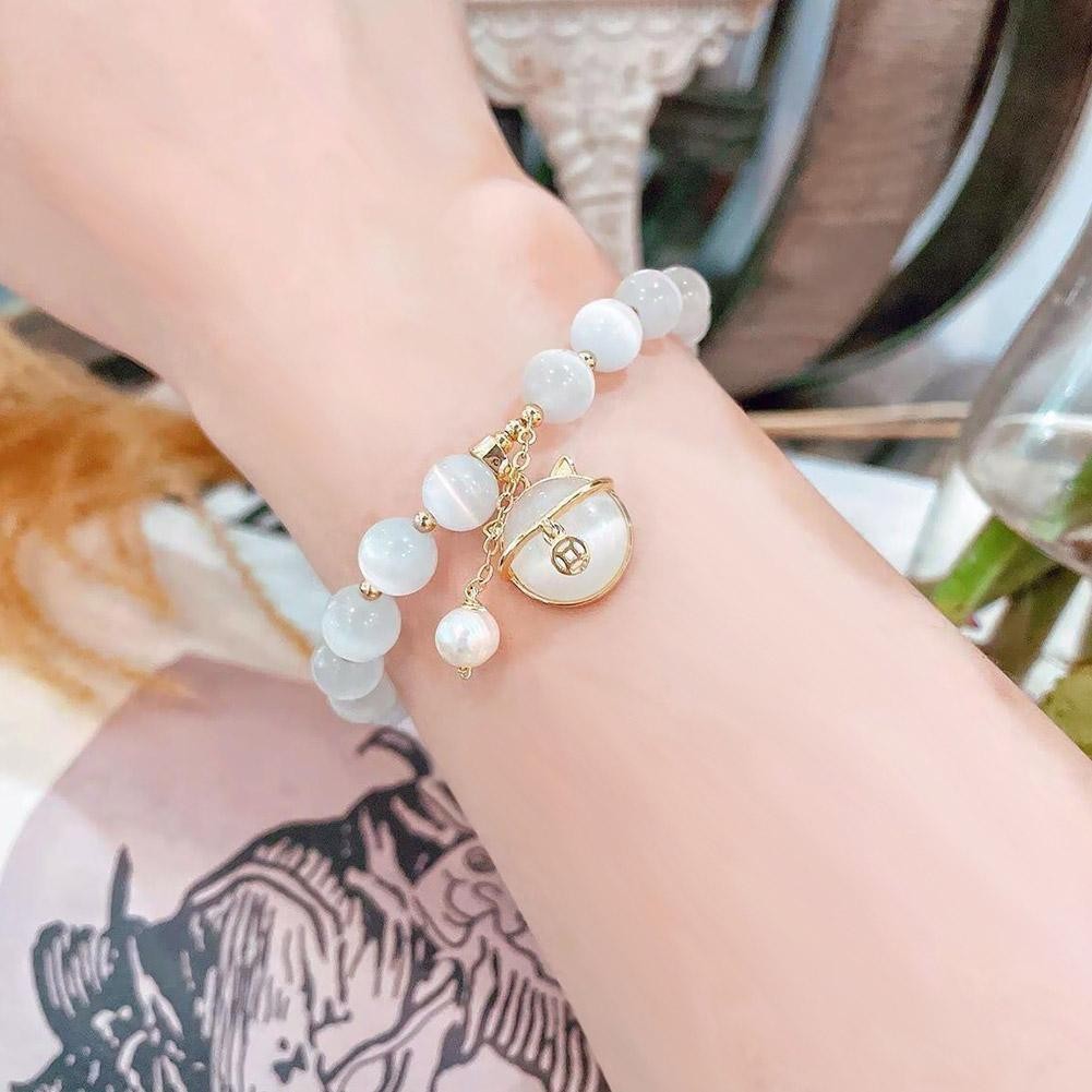 Lucky Moonstone Beads Cat Bracelet Attracting Wealth Women Jewelry Gift US