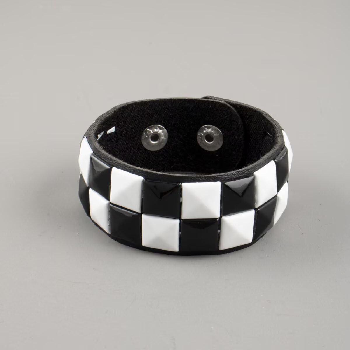Black White Checkered Leather Bracelet for Men Women 3 Pieces Punk Studded Cu…