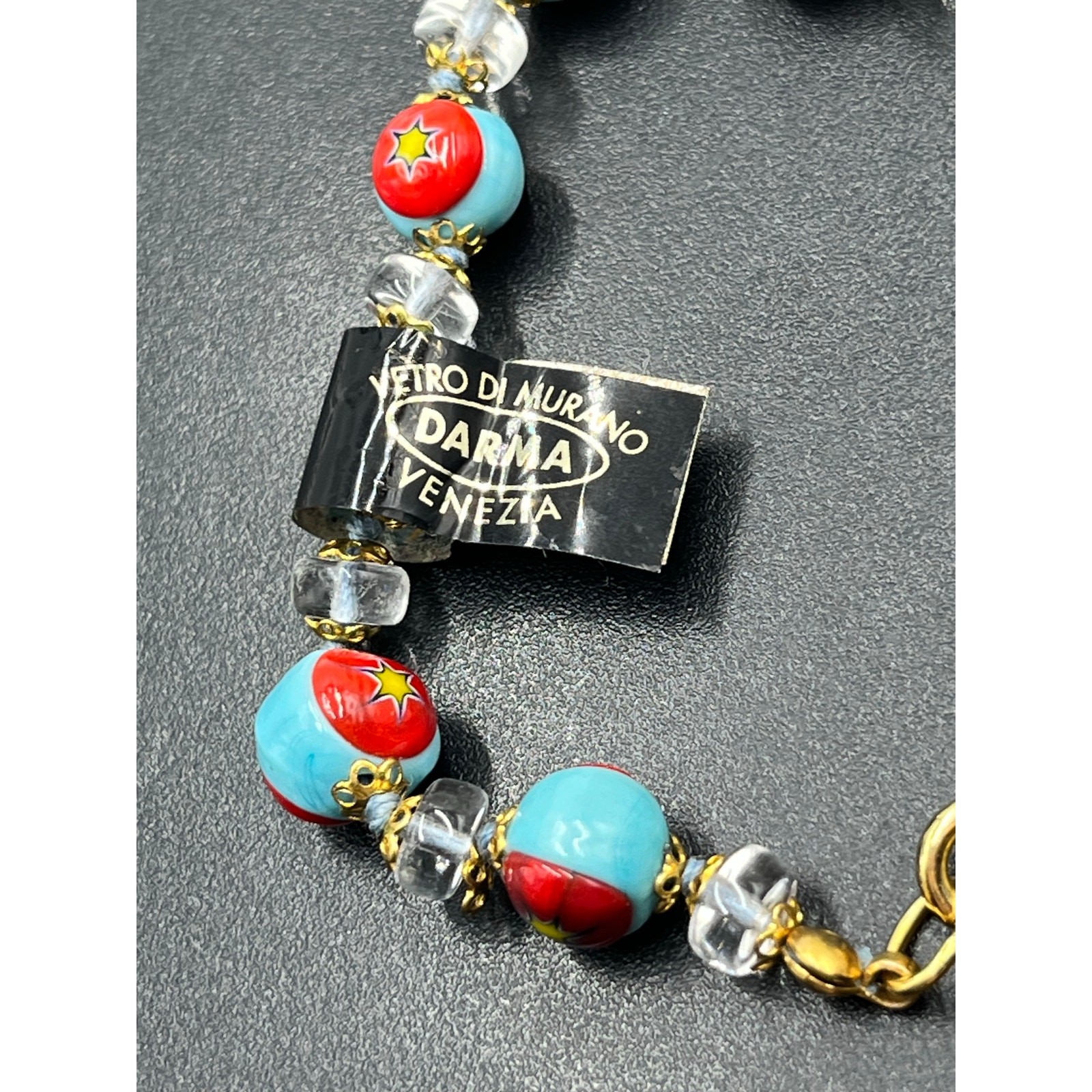 Darma Veiro Murano Venezia Italian Blue Red Glass Yellow Star Bracelet New