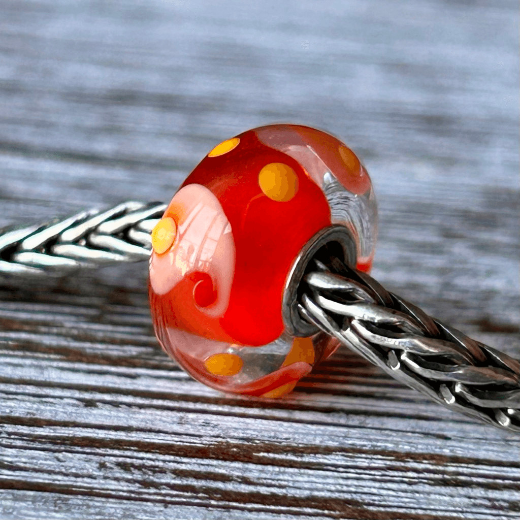 TROLLBEADS Coral Red & Yellow Buds Unique LAA 925S NEW! Swirls