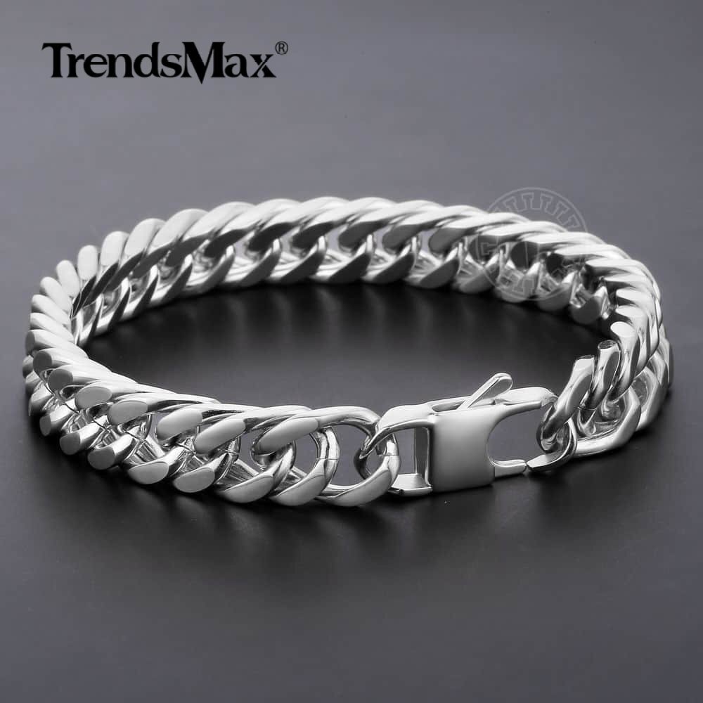 10mm Gold Plated Cut Curb Link Rombo Chain Bracelet 316L Stainless Steel Bangle