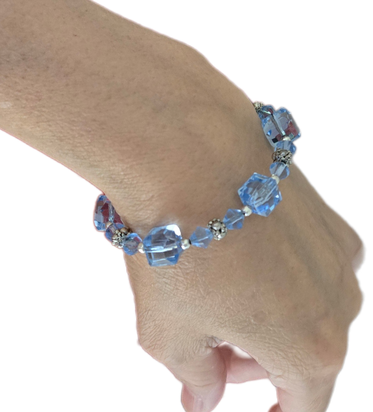 Wholesale Bracelets Lot of 12 Blue Silver tone Beaded Toggle Bracelet no stretch