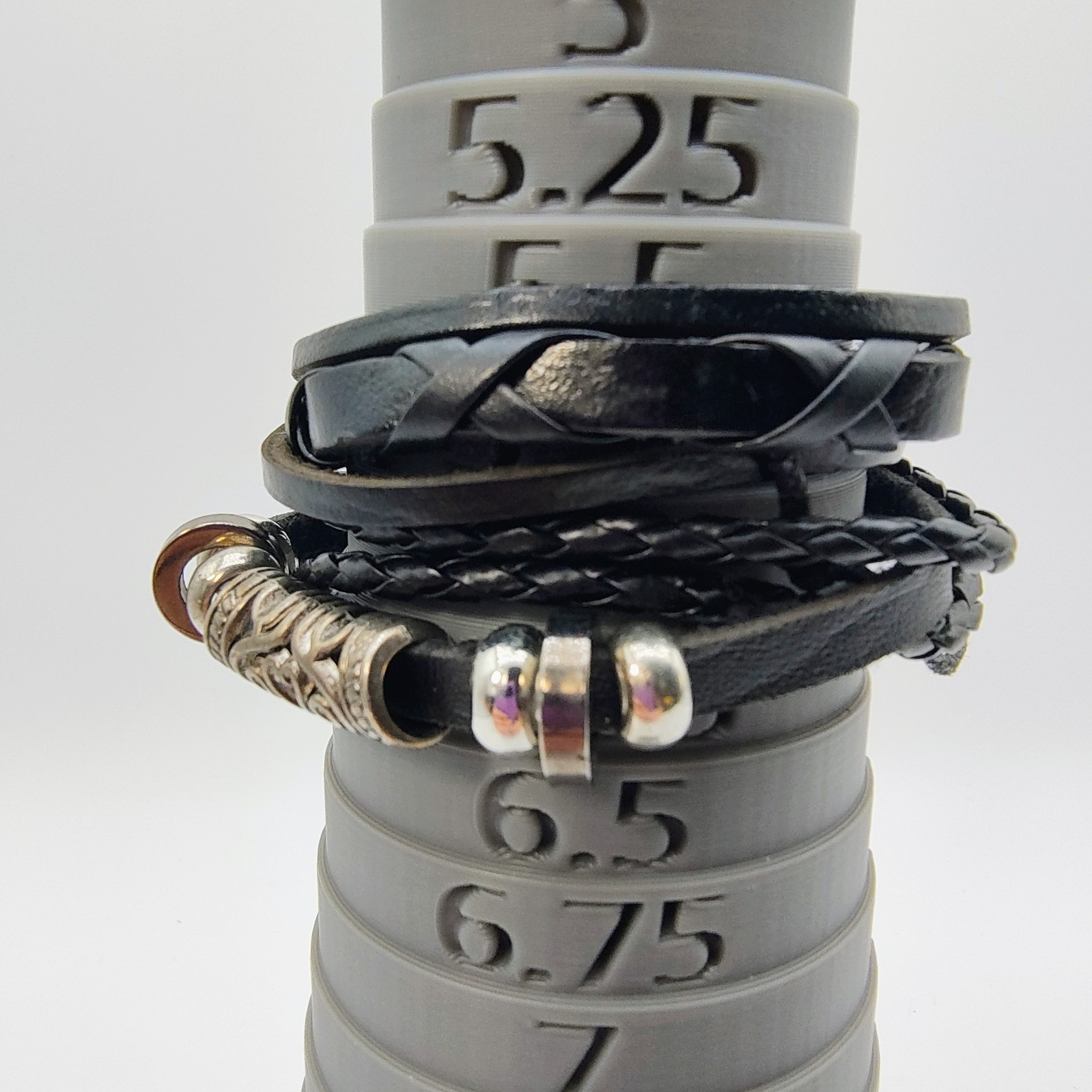 Black Faux Leather Bracelet Set of 2 Silver Tone Scroll Y2K Rock Indie Grunge