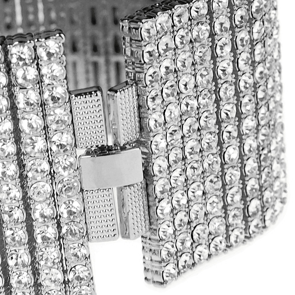 Men’s Bracelet 12 Row Pharaoh Silver Tone Heavy Iced Bling Out CZ Hip Hop 9.25″